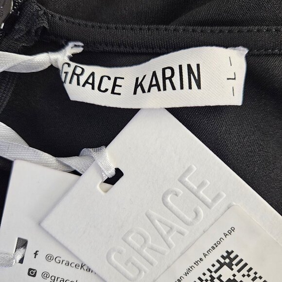 Grace Karin Womens Large Black A-Line Midi Cocktail Dress Sleeveless Tank Design - Picture 9 of 10